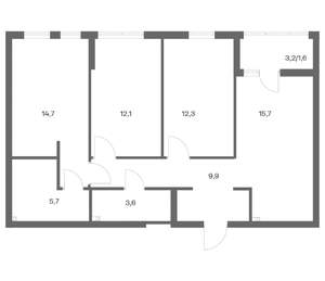 3-к квартира, строящийся дом, 76м2, 2/18 этаж