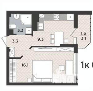 1-к квартира, вторичка, 34м2, 4/9 этаж