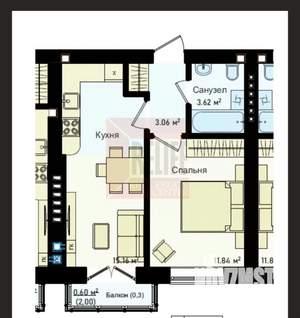 1-к квартира, вторичка, 36м2, 1/4 этаж