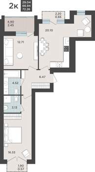 2-к квартира, строящийся дом, 67м2, 8/9 этаж