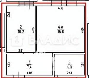 1-к квартира, вторичка, 42м2, 5/9 этаж