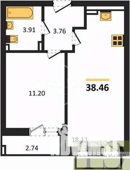 1-к квартира, вторичка, 38м2, 8/9 этаж