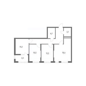 3-к квартира, строящийся дом, 75м2, 6/8 этаж