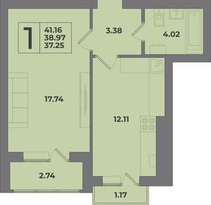 1-к квартира, вторичка, 41м2, 9/9 этаж