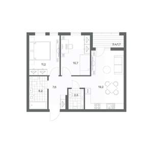 2-к квартира, строящийся дом, 58м2, 7/18 этаж