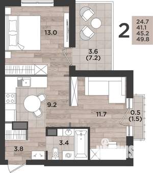 2-к квартира, вторичка, 45м2, 4/14 этаж