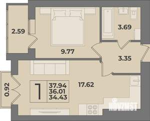 1-к квартира, вторичка, 38м2, 9/9 этаж