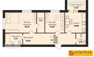 2-к квартира, сданный дом, 66м2, 8/9 этаж