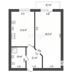 1-к квартира, вторичка, 39м2, 4/8 этаж