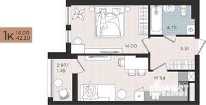 1-к квартира, вторичка, 42м2, 4/10 этаж