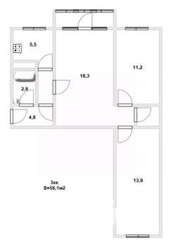 3-к квартира, вторичка, 58м2, 3/5 этаж
