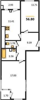2-к квартира, вторичка, 57м2, 9/9 этаж
