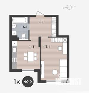 1-к квартира, сданный дом, 41м2, 1/9 этаж