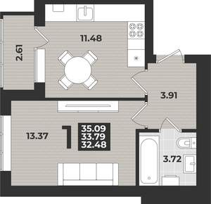 1-к квартира, вторичка, 35м2, 4/9 этаж