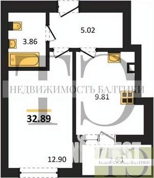 1-к квартира, вторичка, 33м2, 3/9 этаж