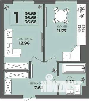 1-к квартира, вторичка, 37м2, 1/8 этаж