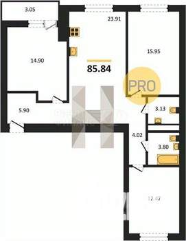 3-к квартира, вторичка, 86м2, 2/8 этаж