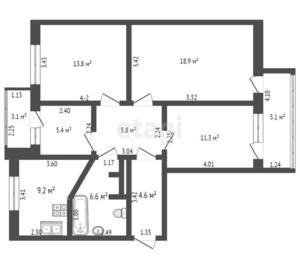 3-к квартира, вторичка, 77м2, 4/5 этаж