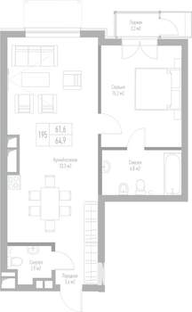 1-к квартира, вторичка, 65м2, 3/7 этаж