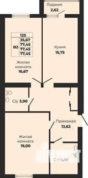 2-к квартира, вторичка, 77м2, 4/9 этаж