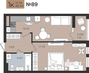 1-к квартира, вторичка, 46м2, 3/10 этаж