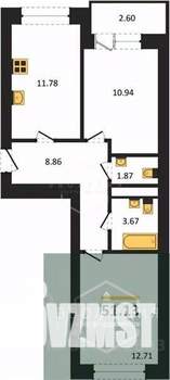 2-к квартира, вторичка, 51м2, 1/9 этаж