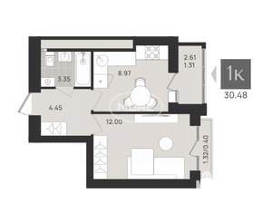 1-к квартира, вторичка, 30м2, 9/9 этаж