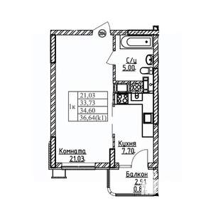 1-к квартира, вторичка, 35м2, 3/9 этаж